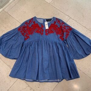 Hemant & Nandita Chambray Embroidered Swing Top